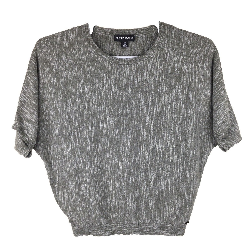 DKNY Jeans Womens Marled Sage Green Short Sleeve Round Neck Top Size Medium
